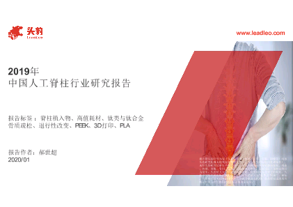 2019年中国人工脊柱行业精品报告