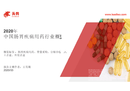 【头豹】2020年中国肠胃疾病用药行业概览