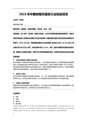 2019年中国微整形行业精品报告